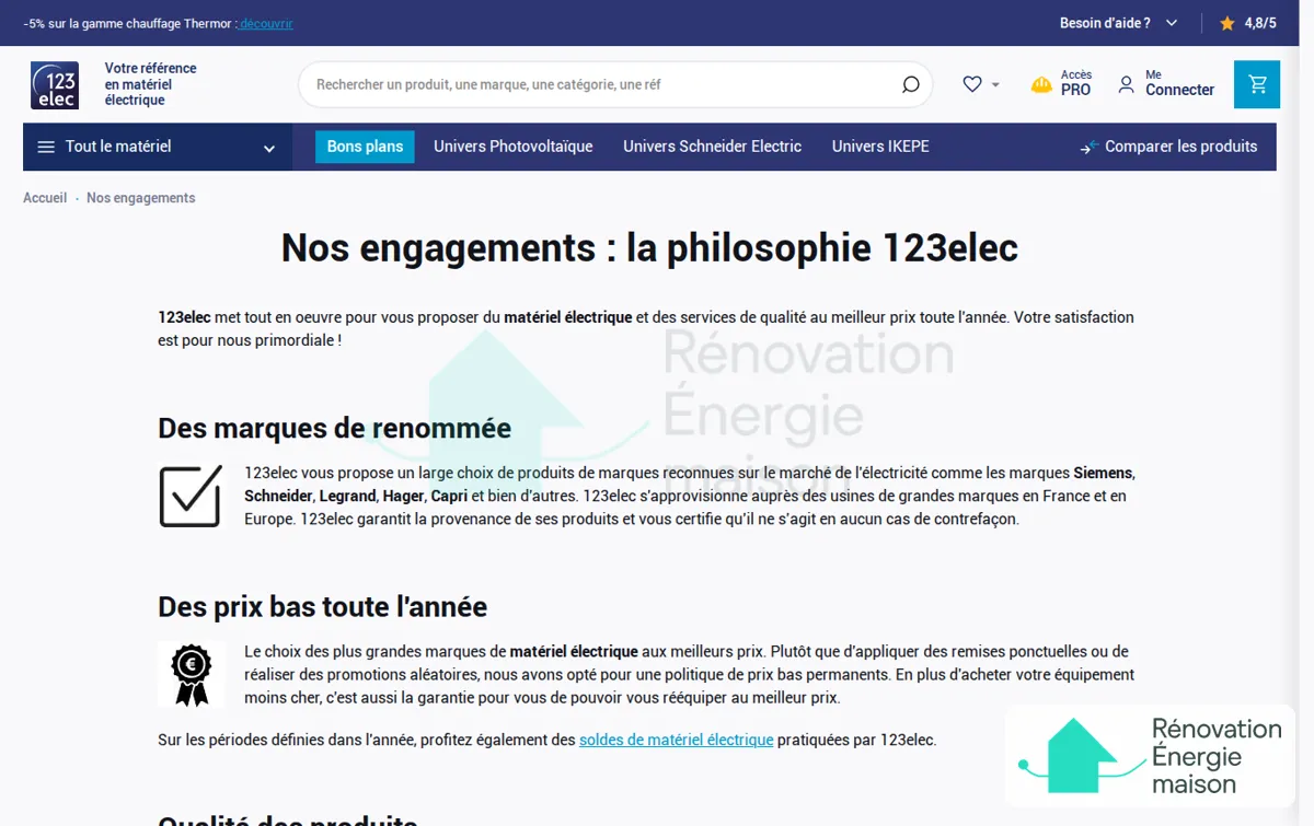 Capture : Nos engagements 123elec.com